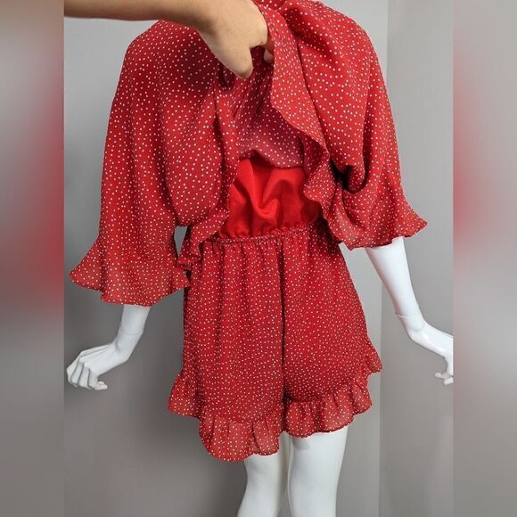 Sabo Shorts One piece Romper Playsuit Red Dotted XS - Picture 7 of 10
